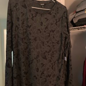 Grey and Black Long Sleeve Floral Top